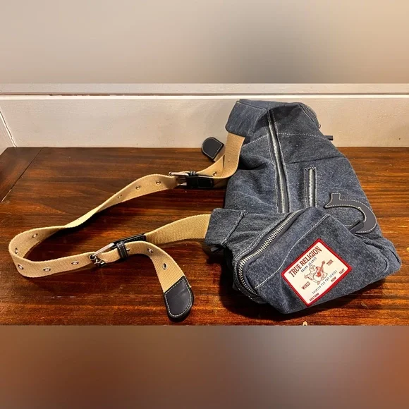 True Religion Denim Shoulder Bag Hobo Vintage style unisex Y2K slouch - Picture 10 of 15